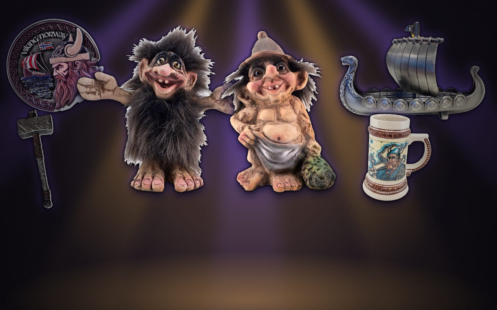 Troll, vikingskip, magnet og krus fra suveniravdelinga
